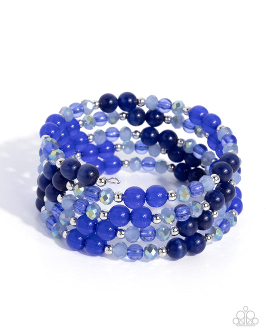 Paparazzi Classy Coil - Blue Variegated Bead Coil Wrap Bracelet
