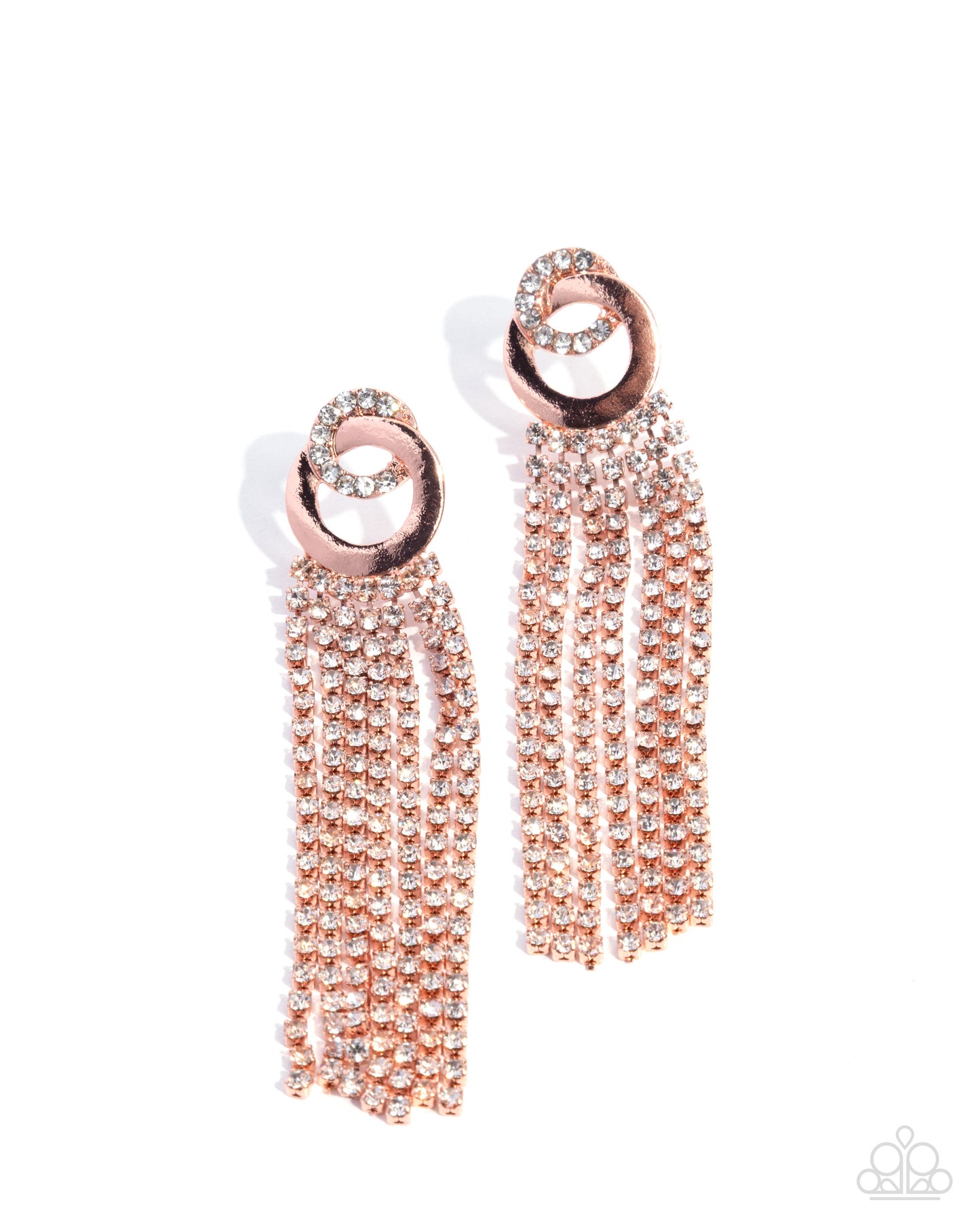Paparazzi Seldom Strands - Copper - Shiny Copper White Rhinestone Fringe Earring E3390