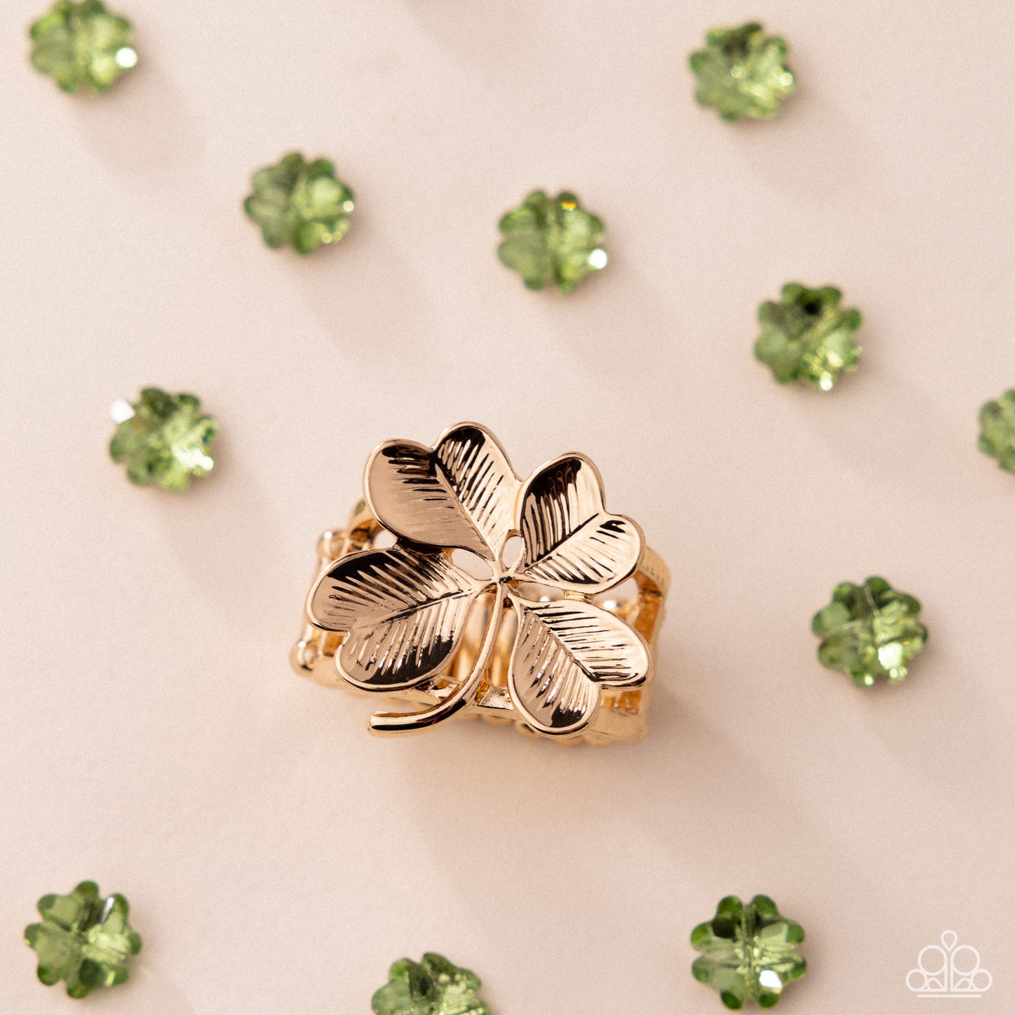 Paparazzi Low-Key Luck - Gold Four Leaf Clover St. Patrick's Day Ring R1340