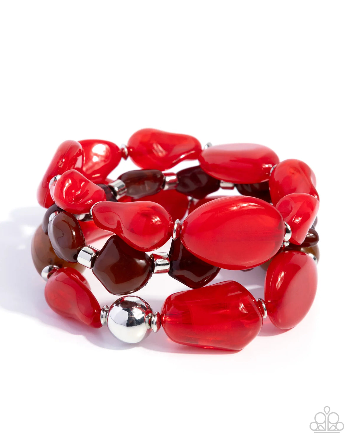 Paparazzi Soothing Stack - Red, Brown, Silver Bead Stretch Set Of 3 Bracelets B2791