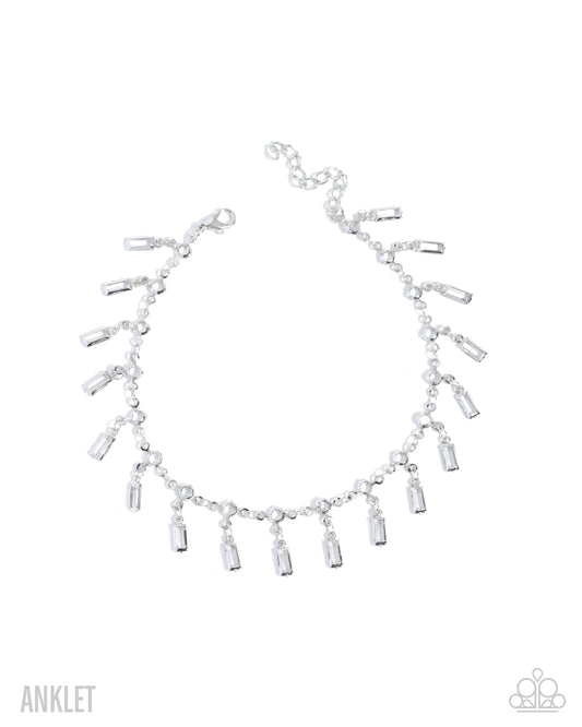 Paparazzi Effervescent Element - White Silver Baguette Bead Anklet B2707