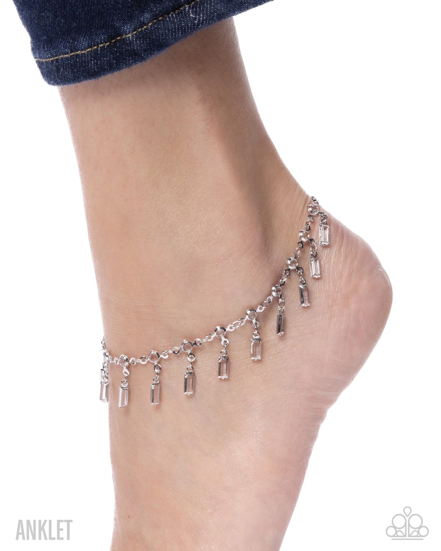 Paparazzi Effervescent Element - White Silver Baguette Bead Anklet