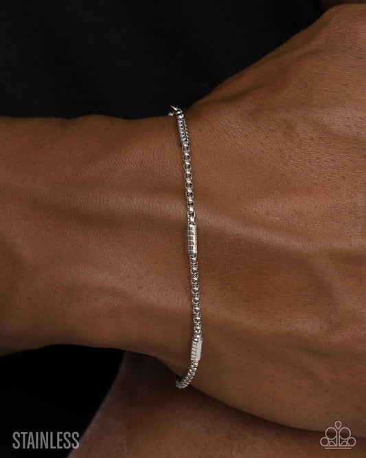 Paparazzi Timeless Tyrant - Silver Stainless Steel Chain Urban Bracelet B2566
