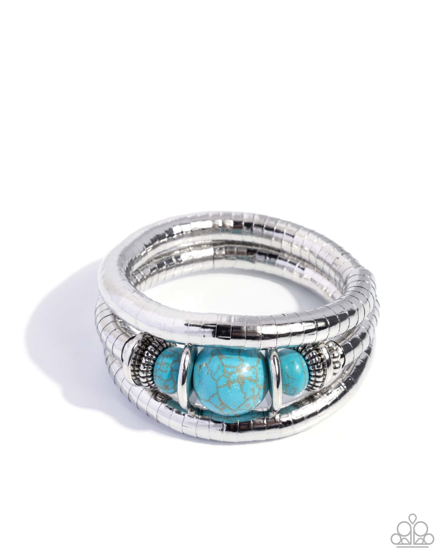 Paparazzi Natural Note - Blue Turquoise Stone Silver Coil Santa Fe Style Bracelet