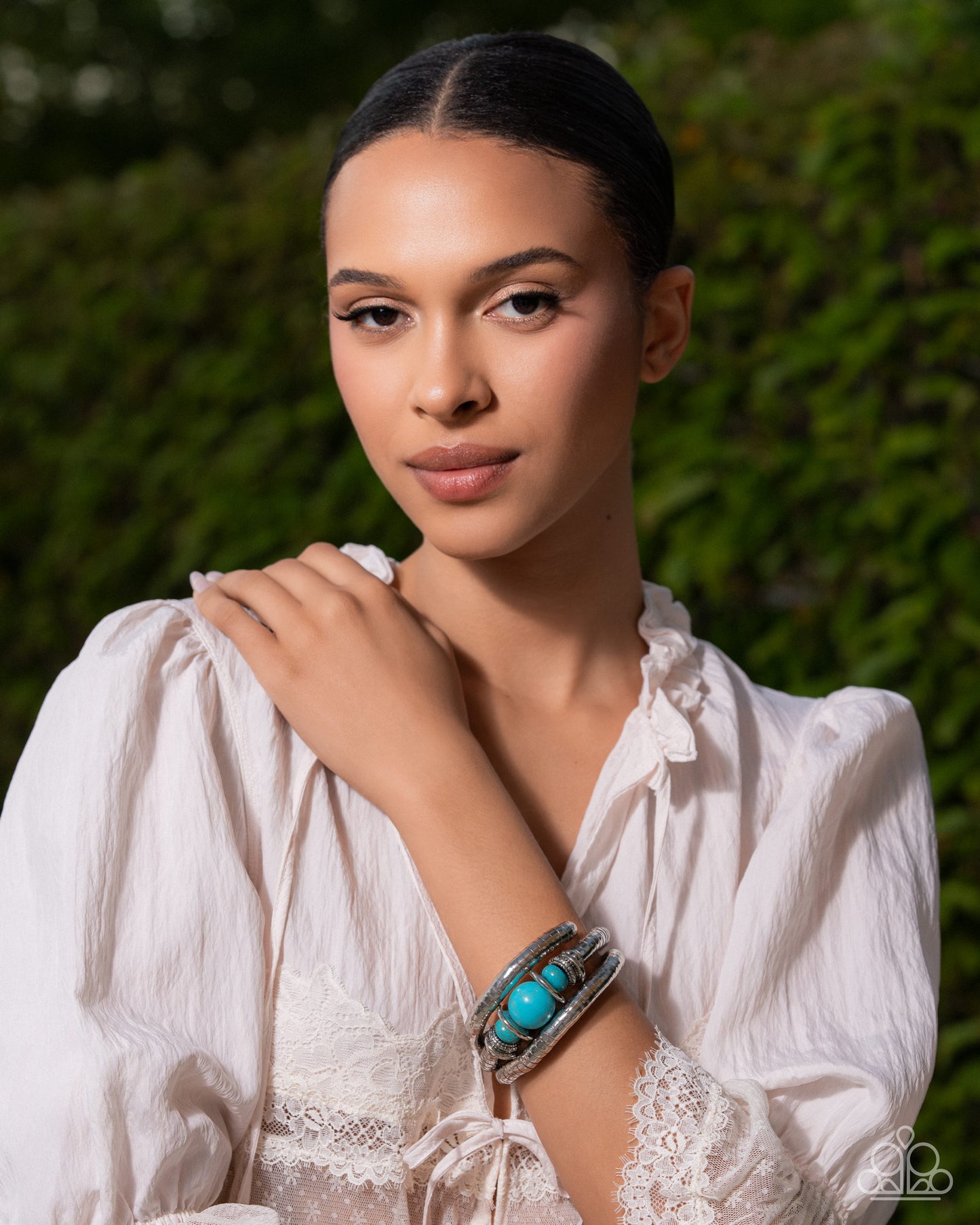 Paparazzi Natural Note - Blue Turquoise Stone Silver Coil Santa Fe Style Bracelet