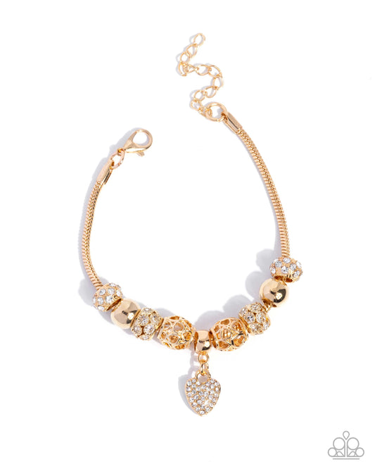 Paparazzi Romantic Roulette - Gold Bead, White Rhinestone Snake Chain Bracelet