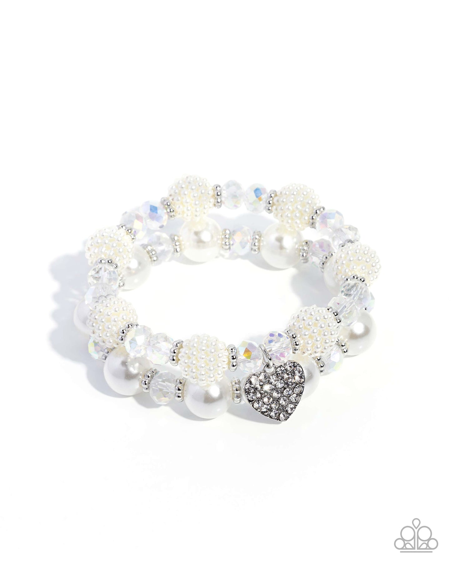 Paparazzi Heart Hustle - White UV & Pearl Beaded Stretch Bracelet B2737