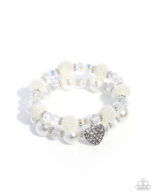 Paparazzi Heart Hustle - White UV & Pearl Beaded Stretch Bracelet B2737