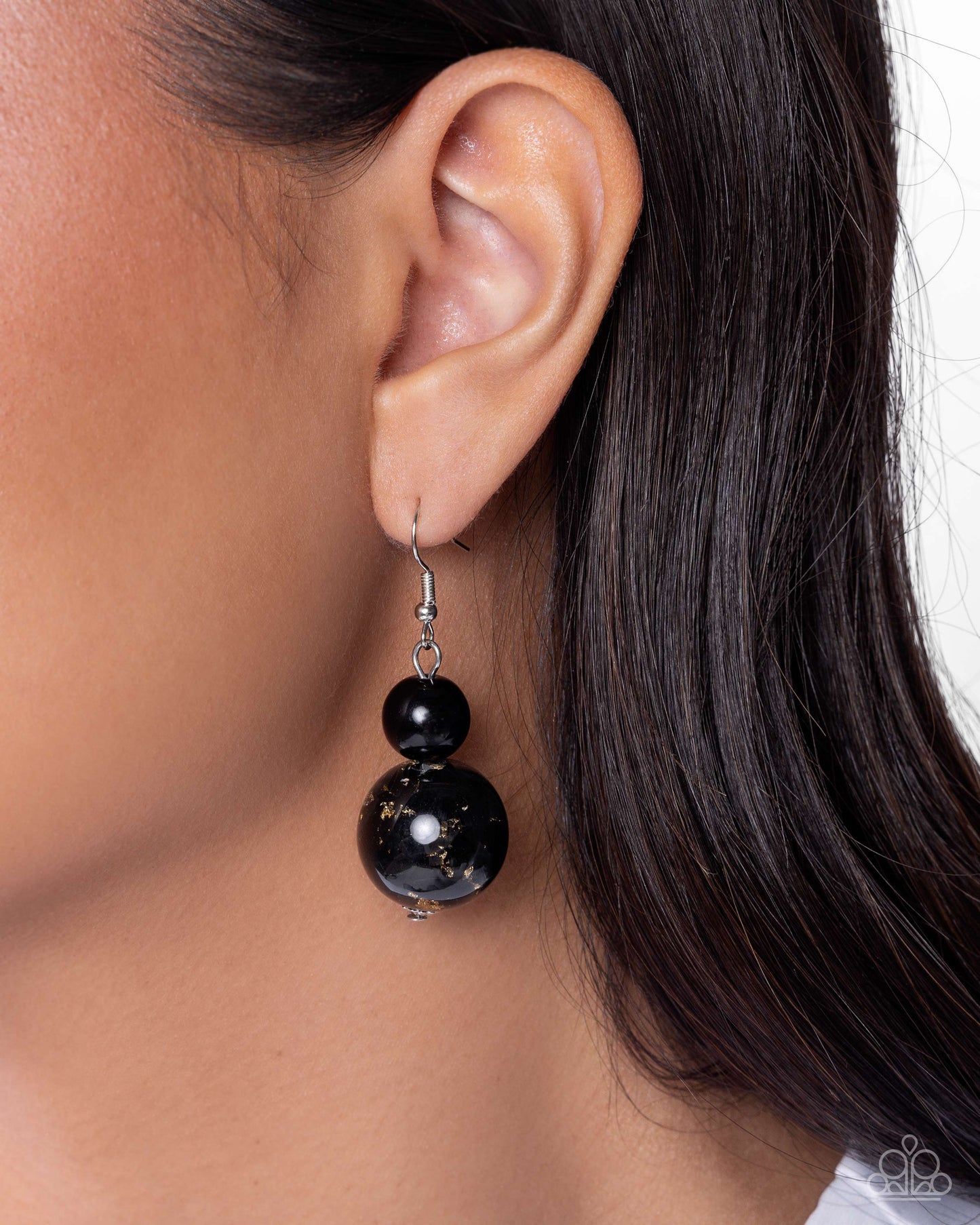 Paparazzi Funky Freestyle - Black & Gold Fleck Bead Earring E3311