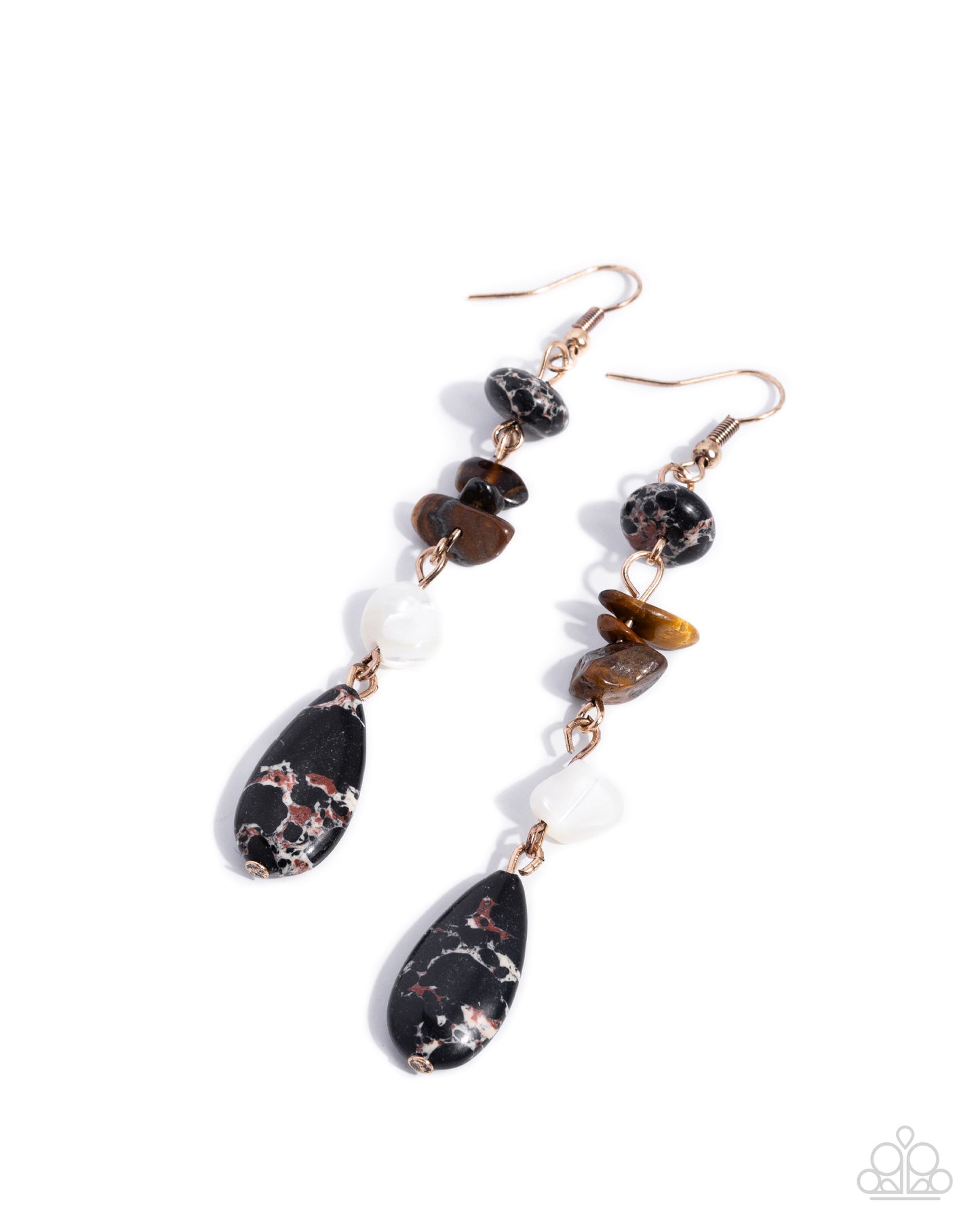 Paparazzi Going Desert to Desert - Black Marbled Stone, White Shell Earring E3380