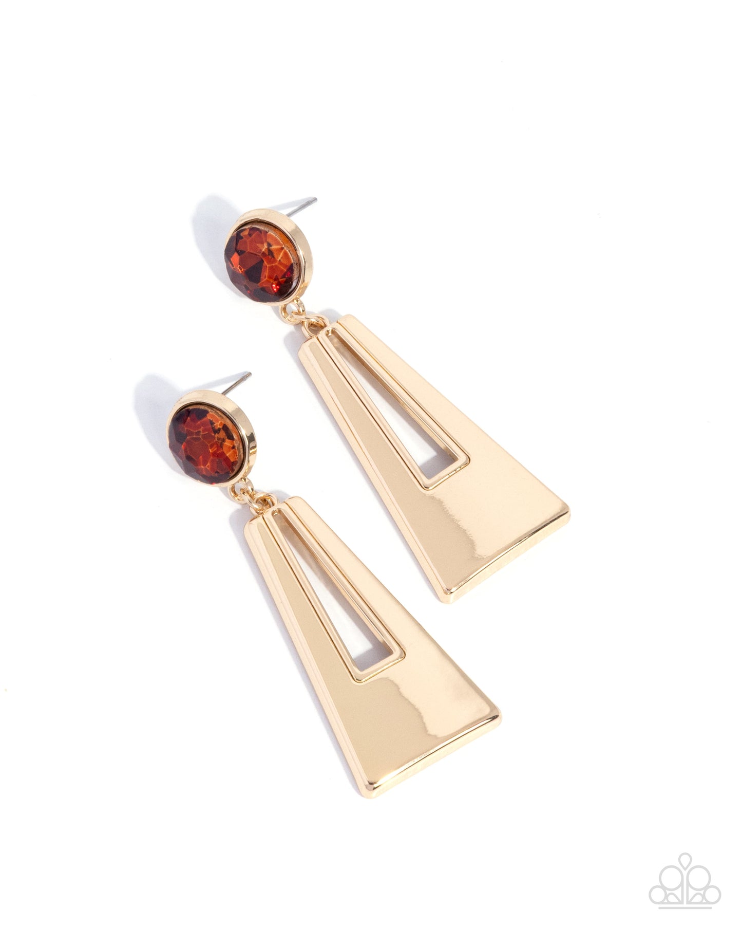 Paparazzi Sophisticated Sway - Brown Topaz Gem Gold Trapezoid Earring E3353