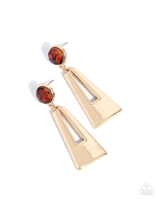 Paparazzi Sophisticated Sway - Brown Topaz Gem Gold Trapezoid Earring E3353