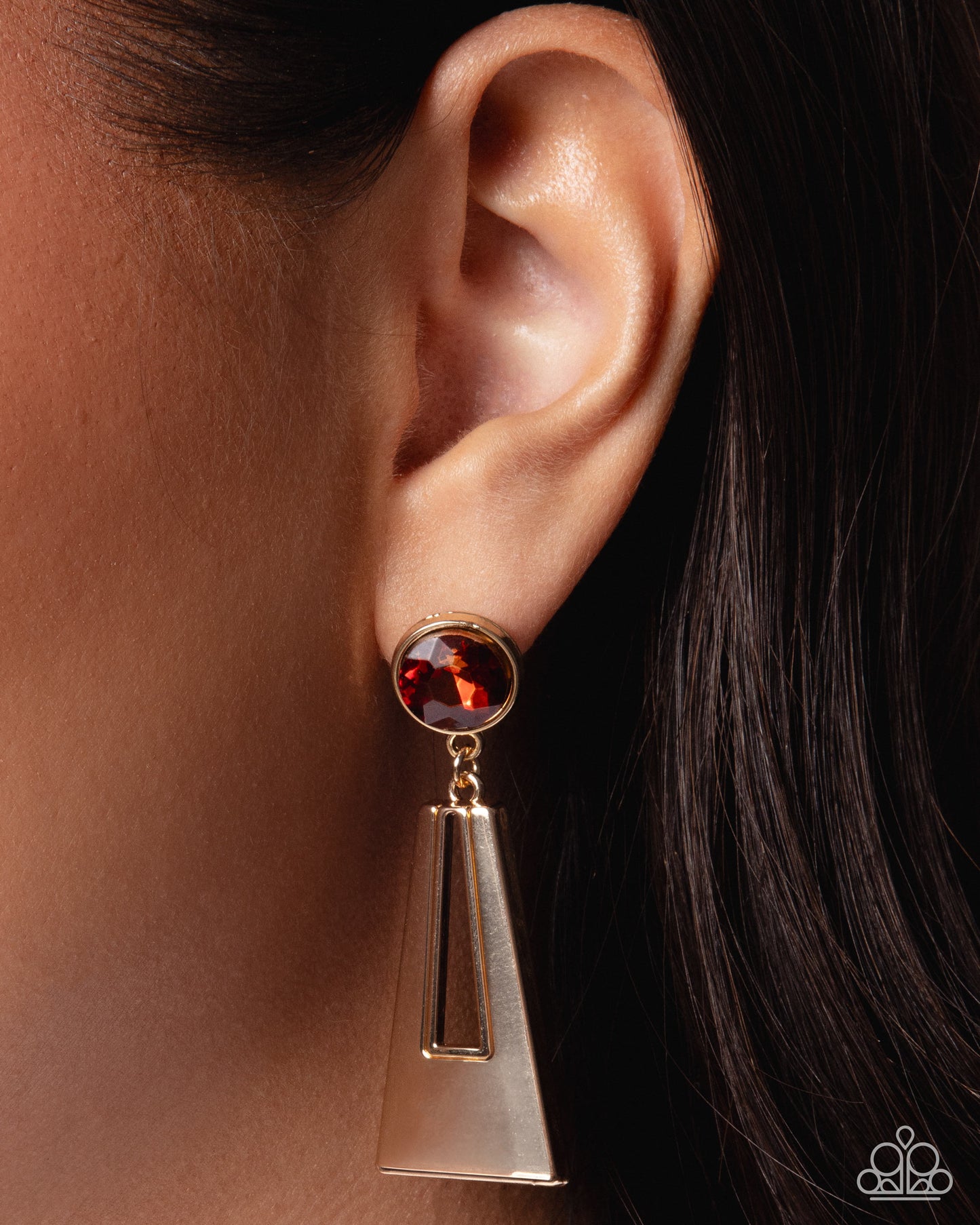 Paparazzi Sophisticated Sway - Brown Topaz Gem Gold Trapezoid Earring E3353