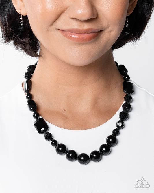 Paparazzi Socialite Shapes - Black Faceted & Smooth Bead Necklace N3957