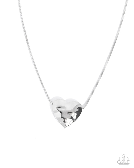 Paparazzi Cavalier Cupid - Silver Hammered Heart Necklace N4018