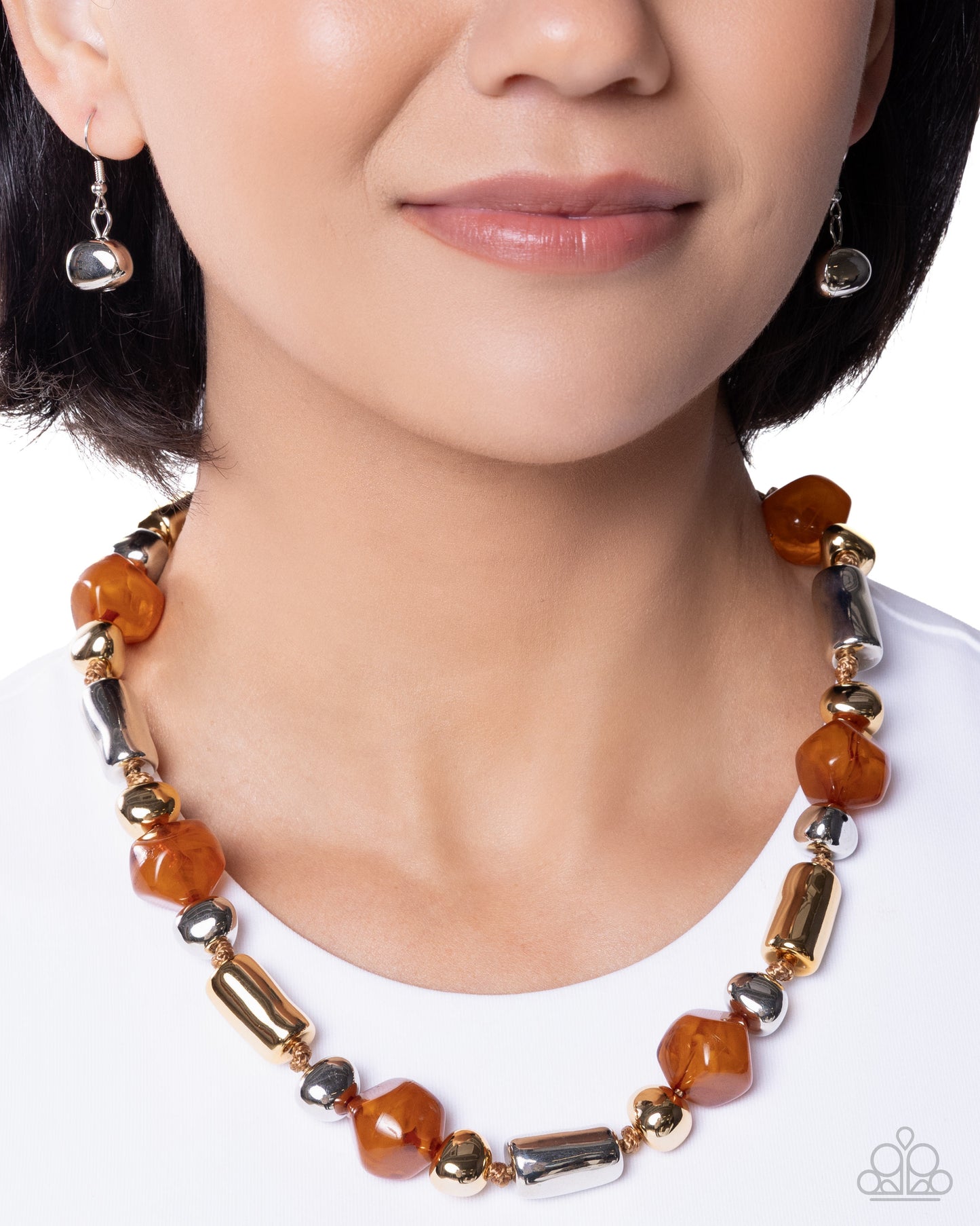 Paparazzi Danger Zone Delight - Brown, Gold & Milky Bronze Brown Bead Necklace