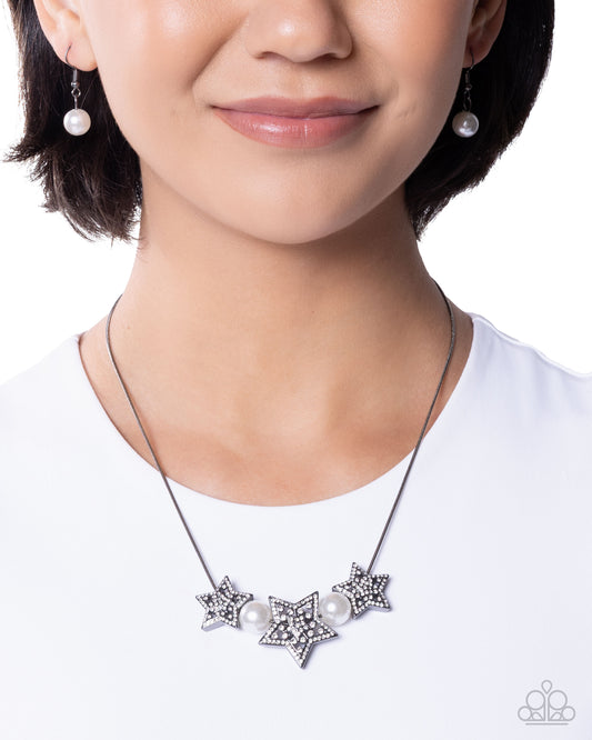 Paparazzi Stellar Scout - Black Gunmetal & White Rhinestone Star Necklace N3924