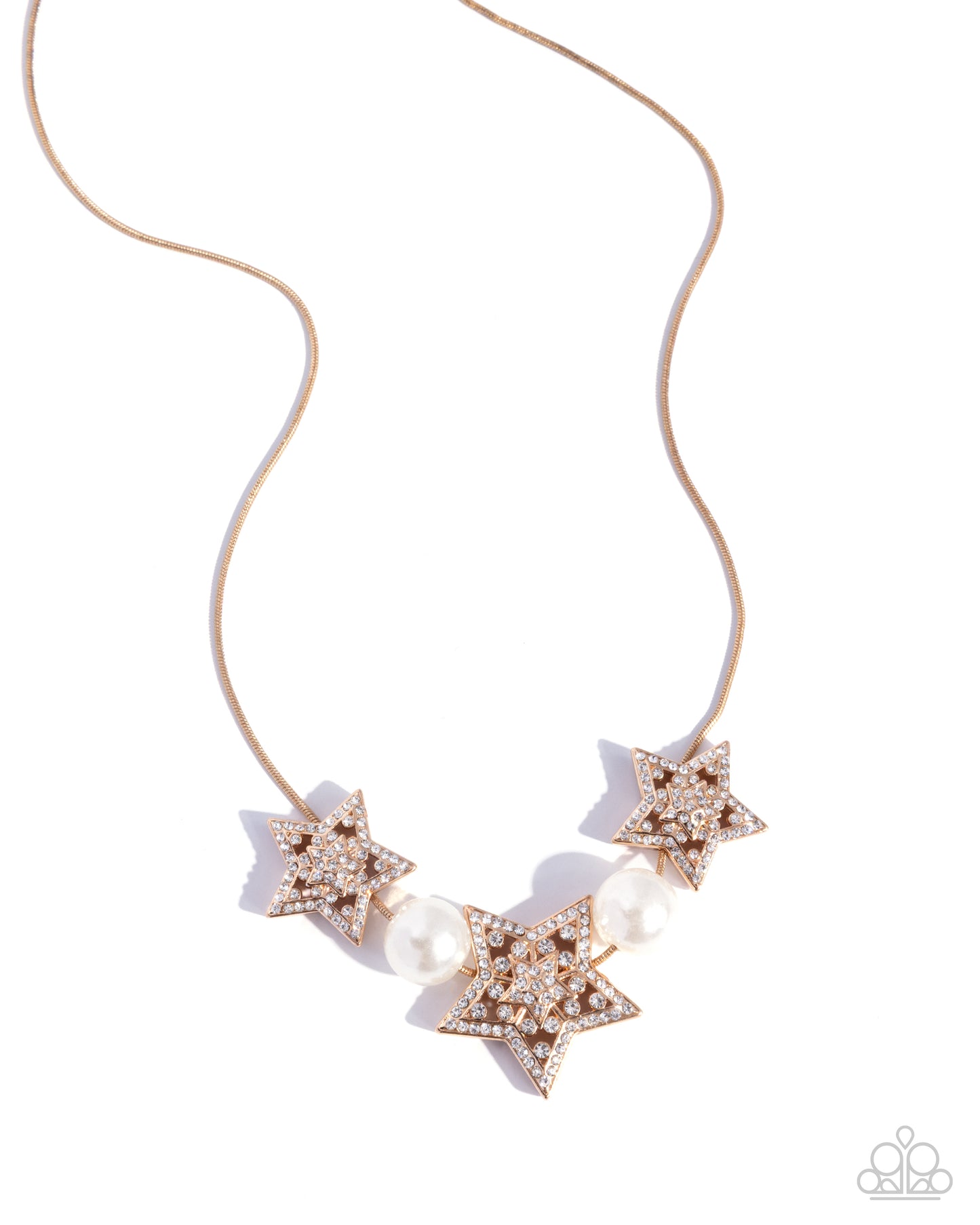 Paparazzi Stellar Scout - Gold, White Rhinestone & Pearl Bead Star Necklace N3972