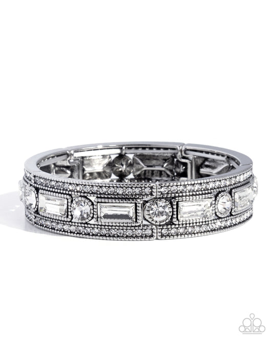 Paparazzi Twinkling Tiers - White Gem Silver Stretch Bracelet B2680