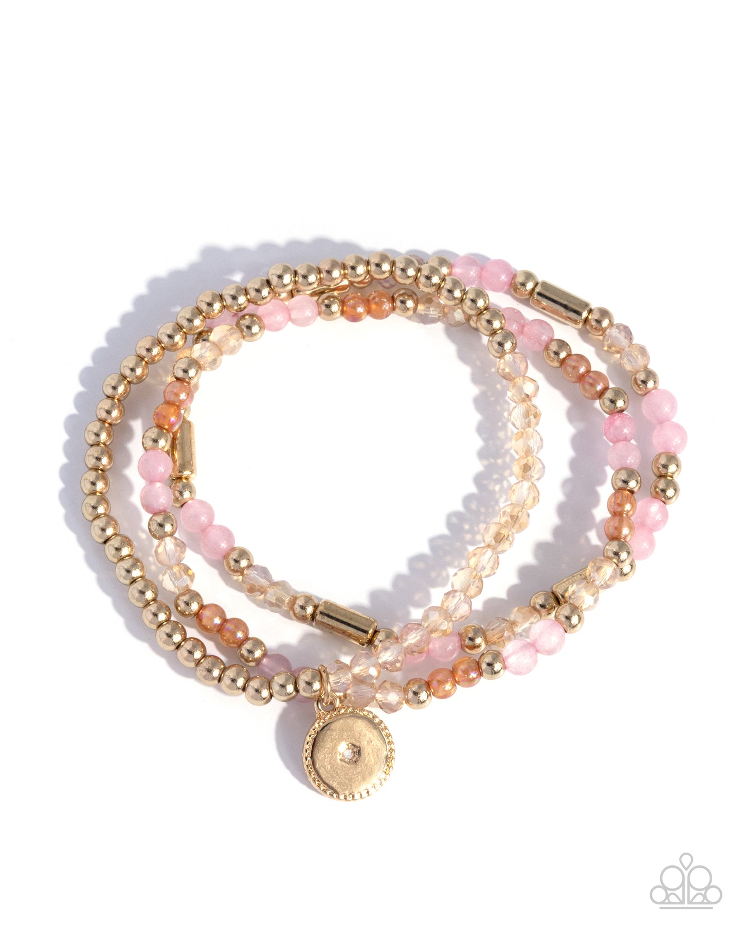 Paparazzi Studded Stack - Pink Stone, Peach, Opalescent Meerkat Bead Set Of 3 Stretch Bracelets