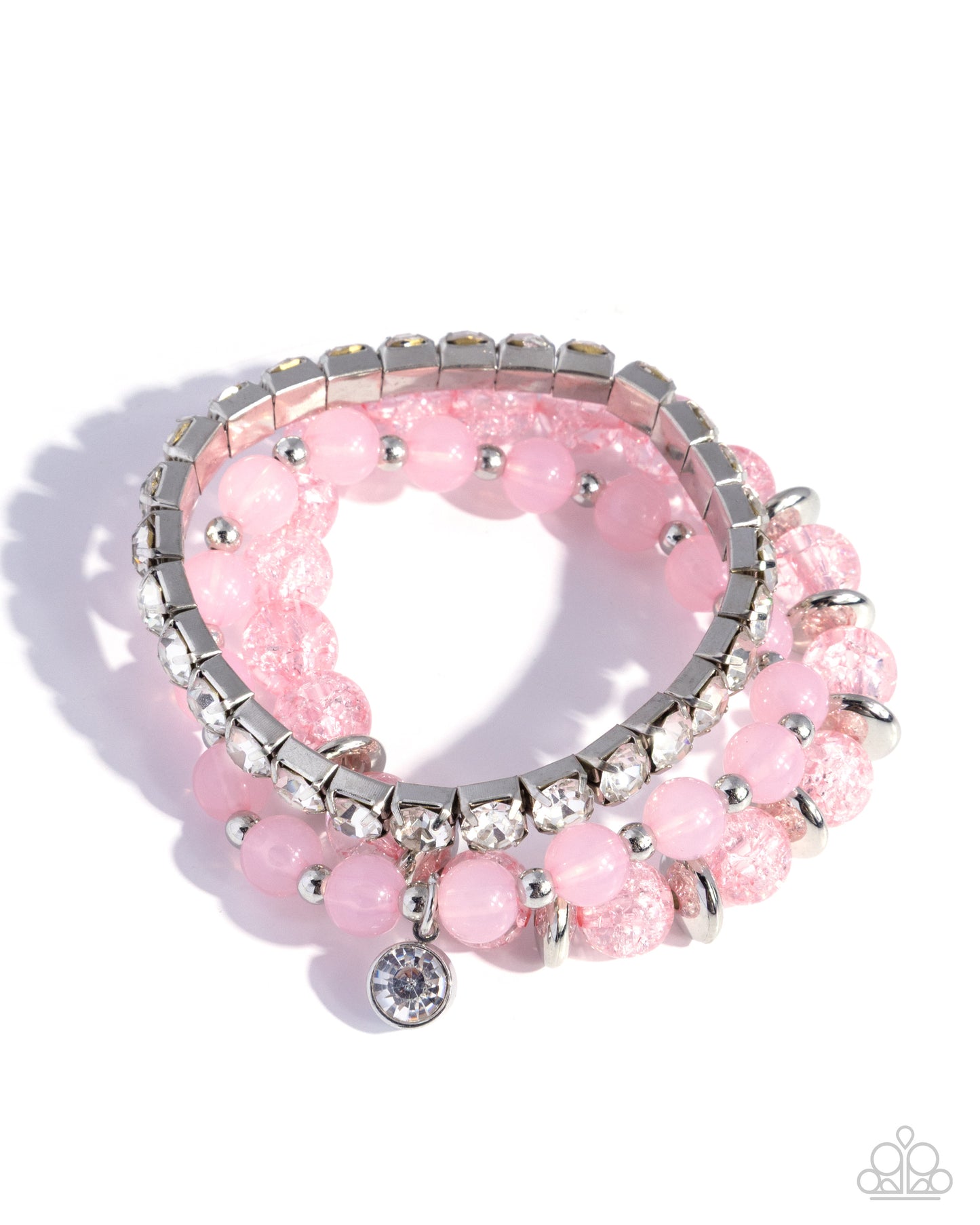 Paparazzi Shattered Style - Pink, Milky & Crackle Bead Set of 3 Stretch Bracelets B2146