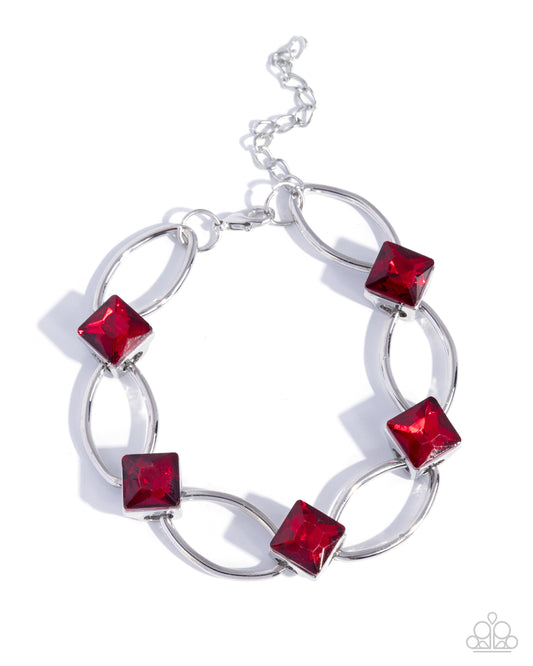 Paparazzi Square Story - Red Gem Silver Bracelet B2771