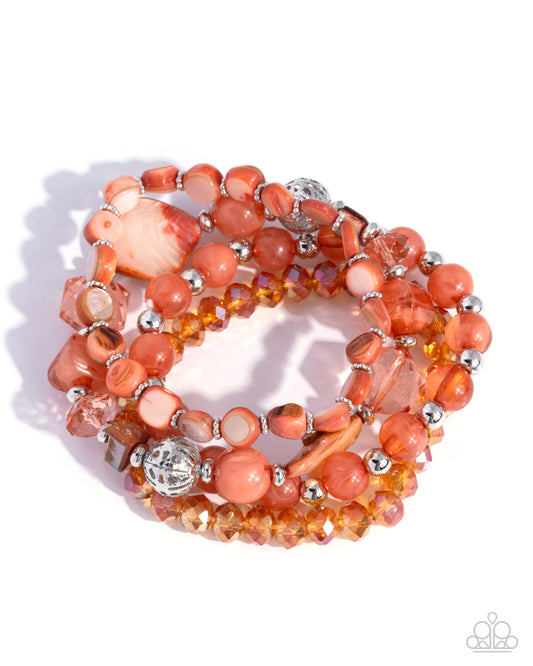Paparazzi Thriving Tapestry - Orange, Brandied Melon Bead Stretch Set of 4 Bracelets
