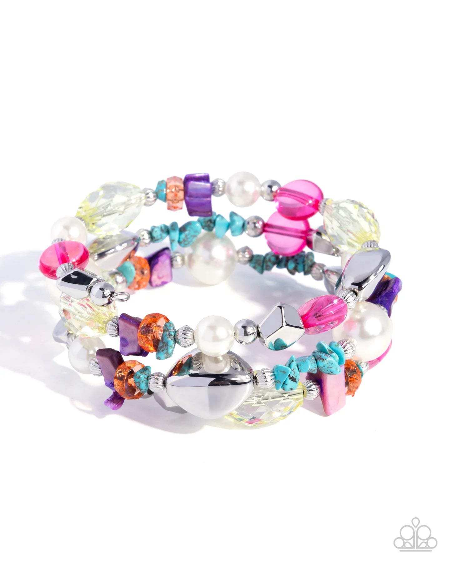 Paparazzi Trendy Traveler - Yellow Pink Purple White Silver Bead Coil Bracelet B2663