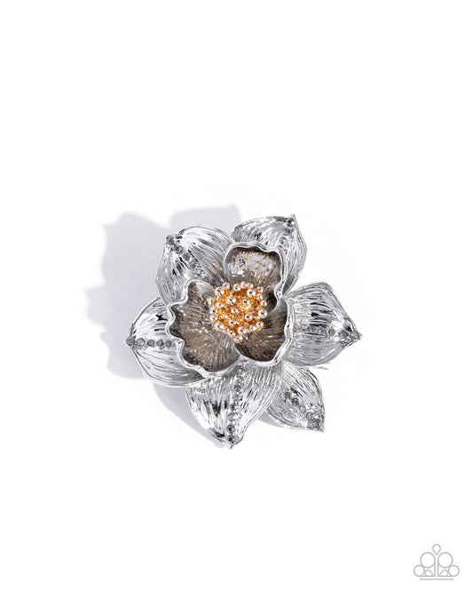 Paparazzi Flourishing Flair - Silver & Gold Flower Brooch