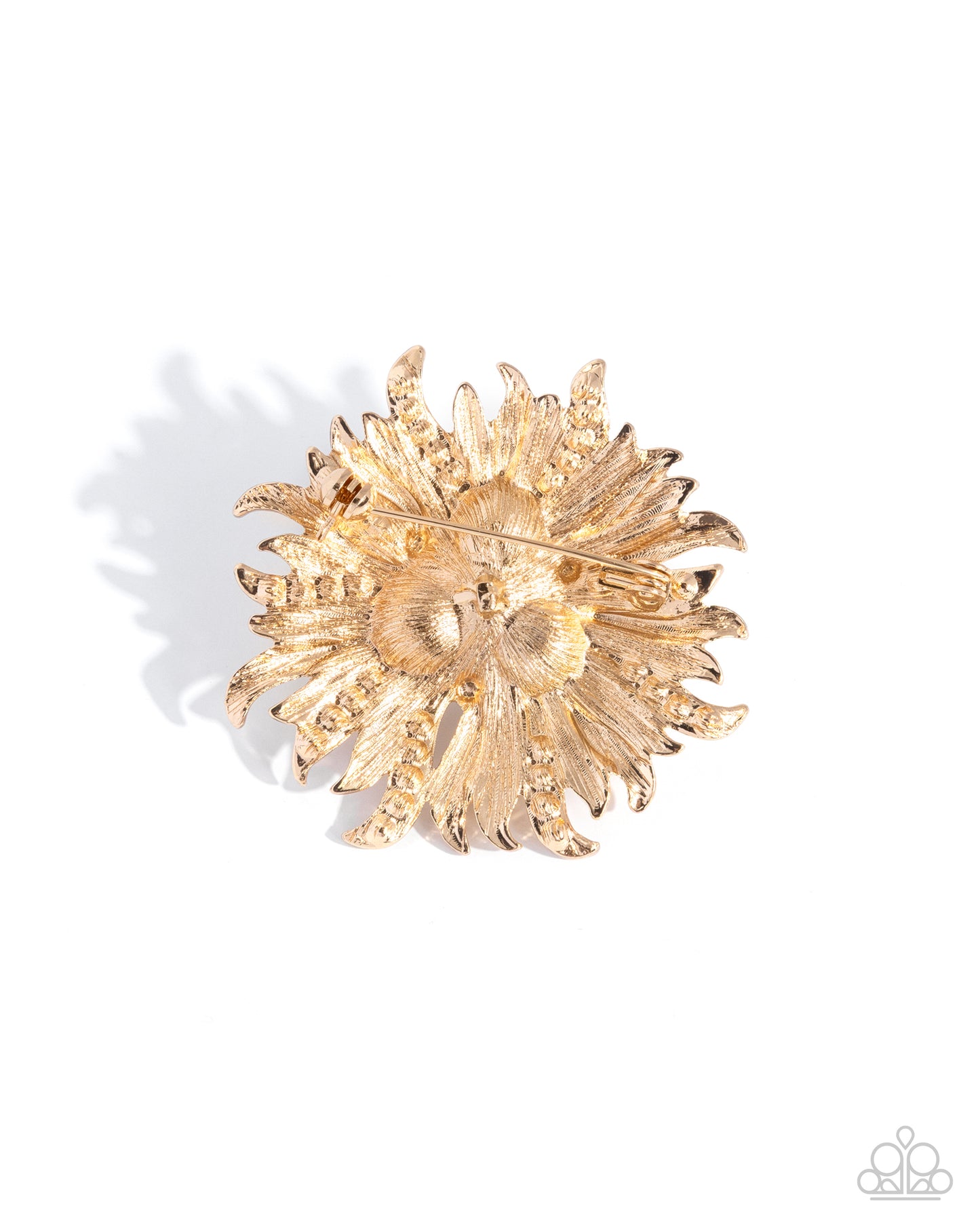 Paparazzi Ornate Operation - Gold Sun, White Pearl & Rhinestone Lapel Pin Brooch BR042