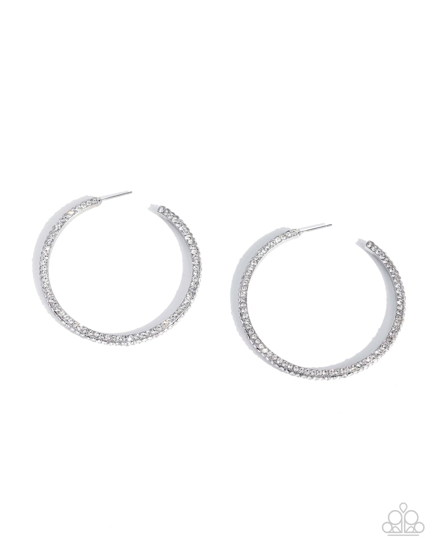 Paparazzi Solemn Shimmer - White Rhinestone 2 Inch Hoop Earring