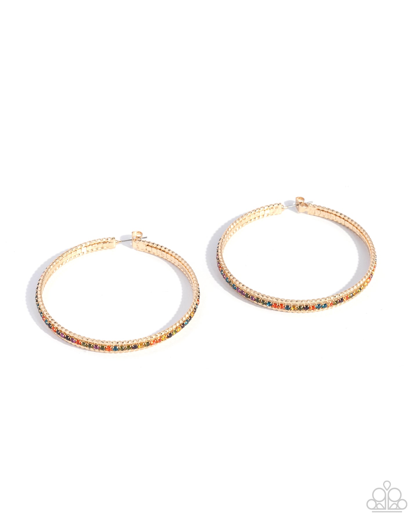 Paparazzi Candescent Collision - Gold & Multicolored Rhinestone 2 1/4 Inch Hoop Earring E3357
