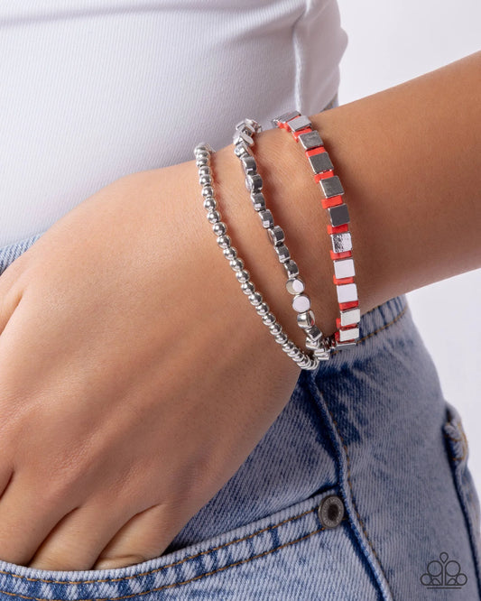 Paparazzi Runway Ranking - Red Silver Bead Stretchy Bracelet B2746