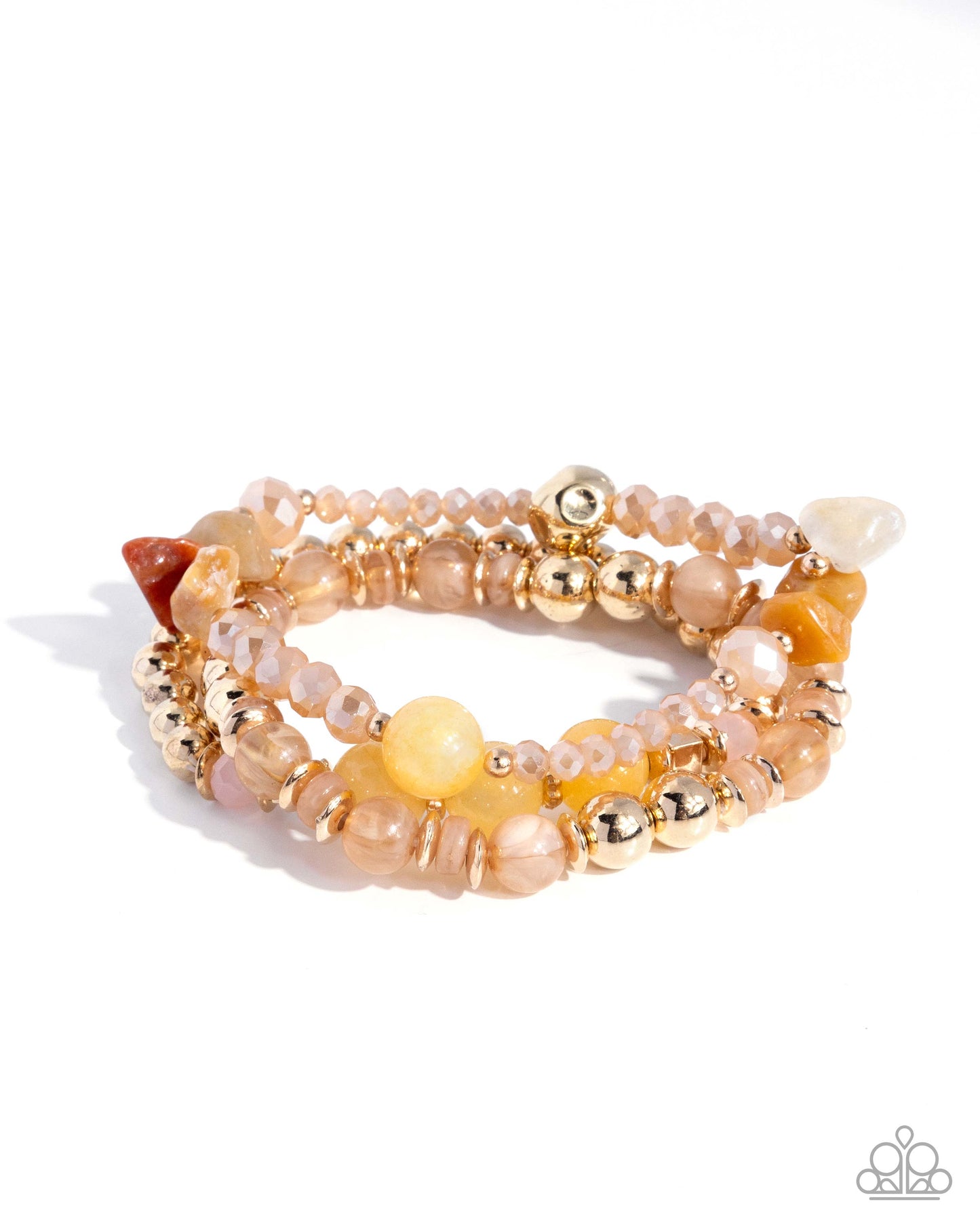 Paparazzi Funky Fusion - Yellow, Gold, Light Brown Bead Set Of Three Stretch Bracelets B2565