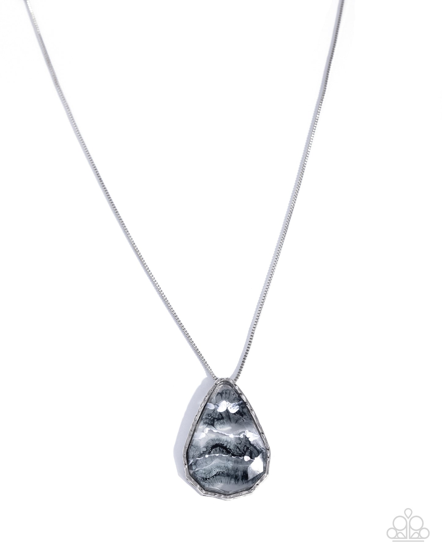 Paparazzi Adorably Artistic - Black, Gray & White Swirl Painted Teardrop Pendant Necklace N3907