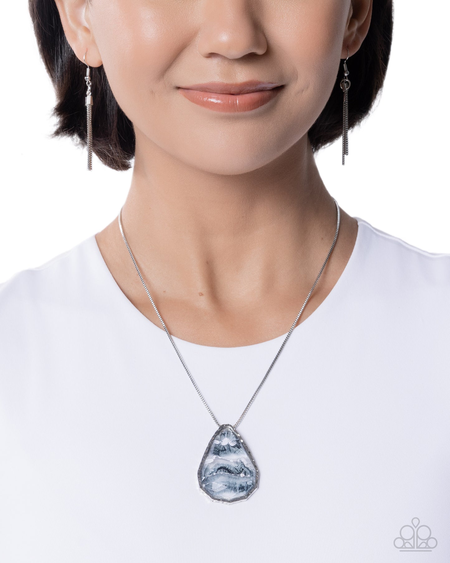 Paparazzi Adorably Artistic - Black, Gray & White Swirl Painted Teardrop Pendant Necklace N3907