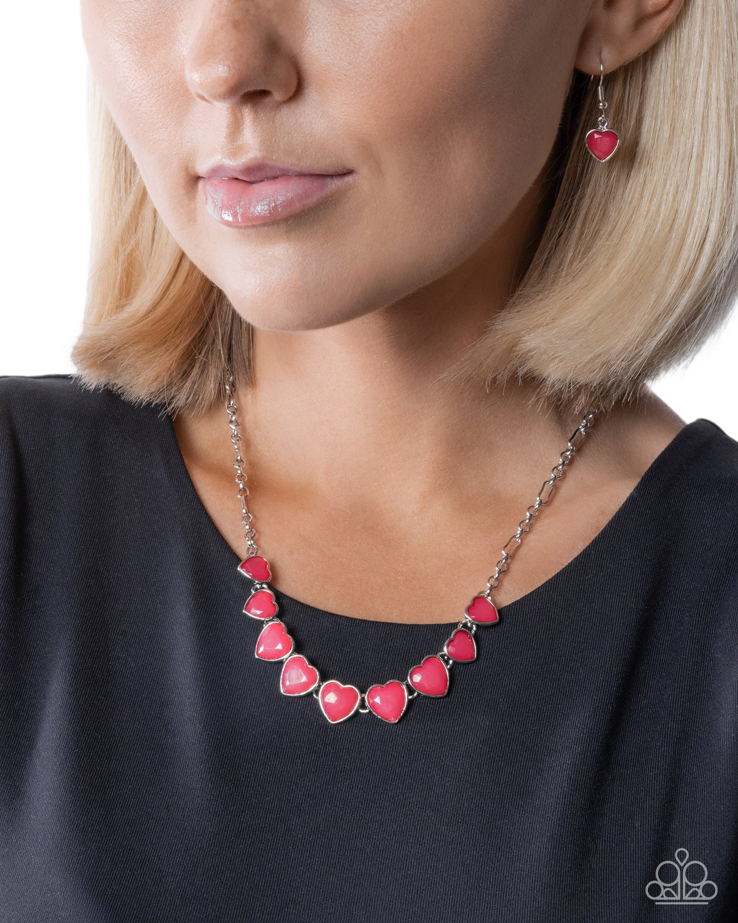 Paparazzi Unrequited Affection - Pink Winterberry Heart Silver Necklace N3956
