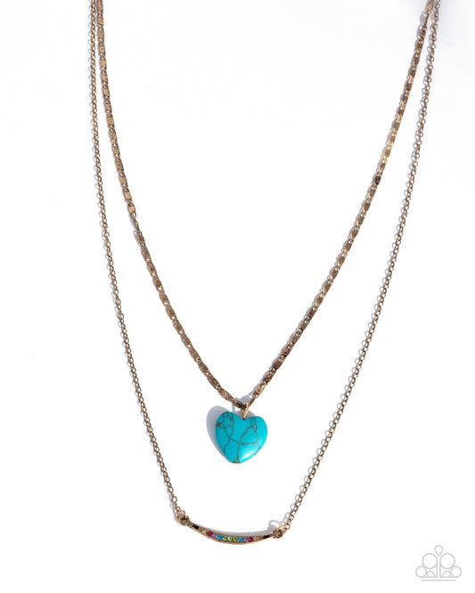 Paparazzi Affectionate Appraisal - Multi Turquoise Stone Heart Antiqued Gold Chain Necklace N3994