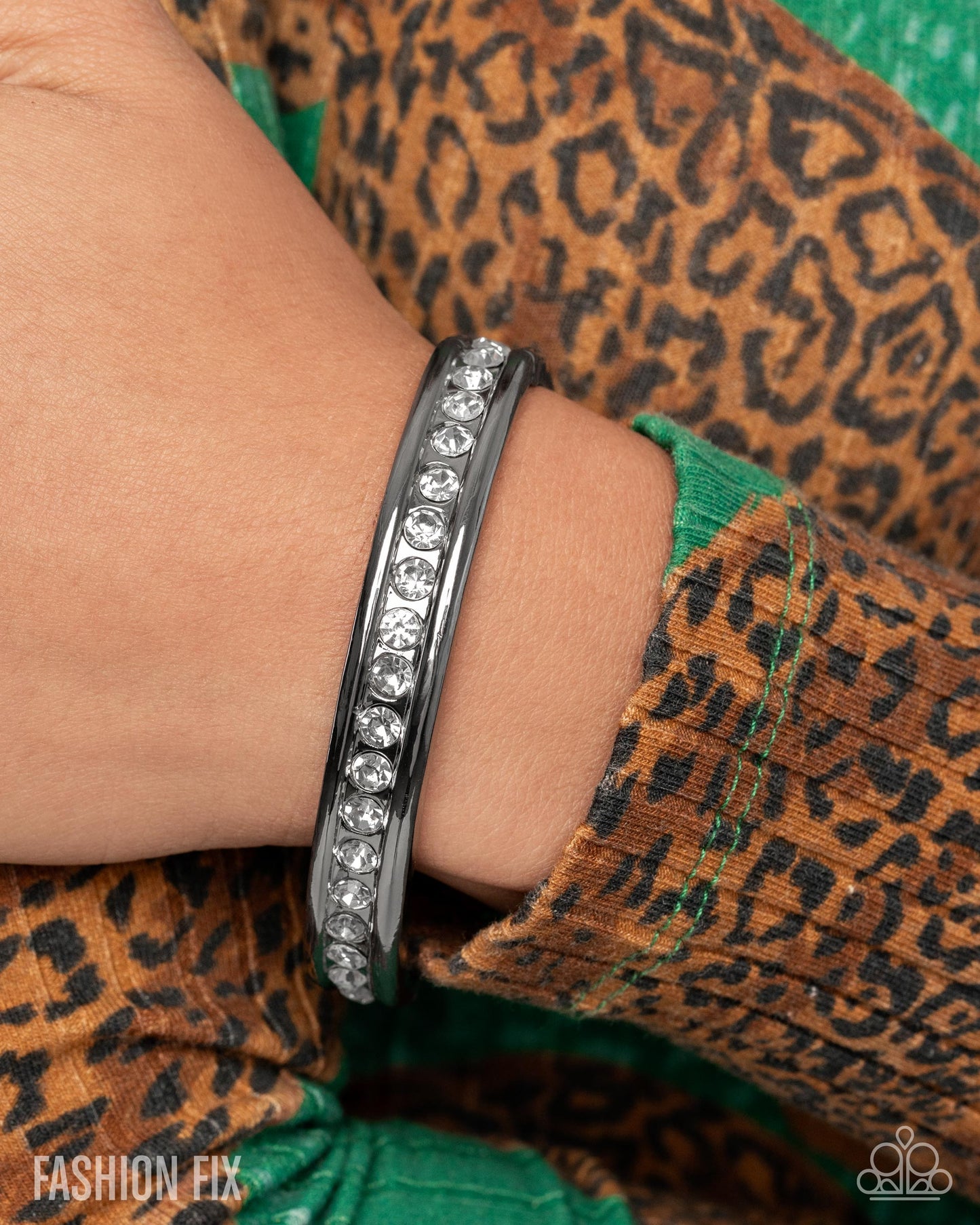 Paparazzi Dangerously Defiant - Black Gunmetal & White Rhinestone Hinge Bracelet Magnificent Musings Fashion Fix December 2025 B2539