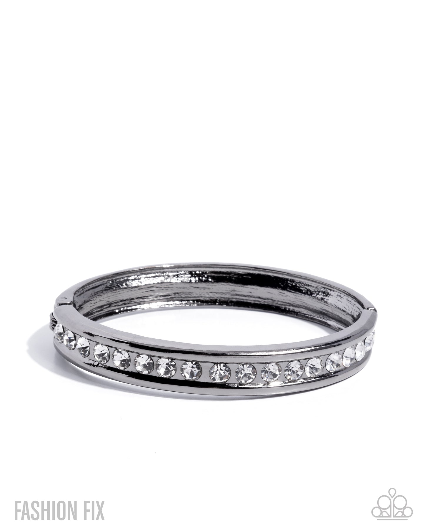 Paparazzi Dangerously Defiant - Black Gunmetal & White Rhinestone Hinge Bracelet Magnificent Musings Fashion Fix December 2025 B2539