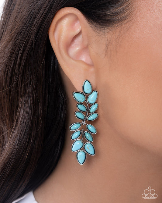 Paparazzi FROND Line - Blue Turquoise Stone Silver Frond Leaf Post Earring