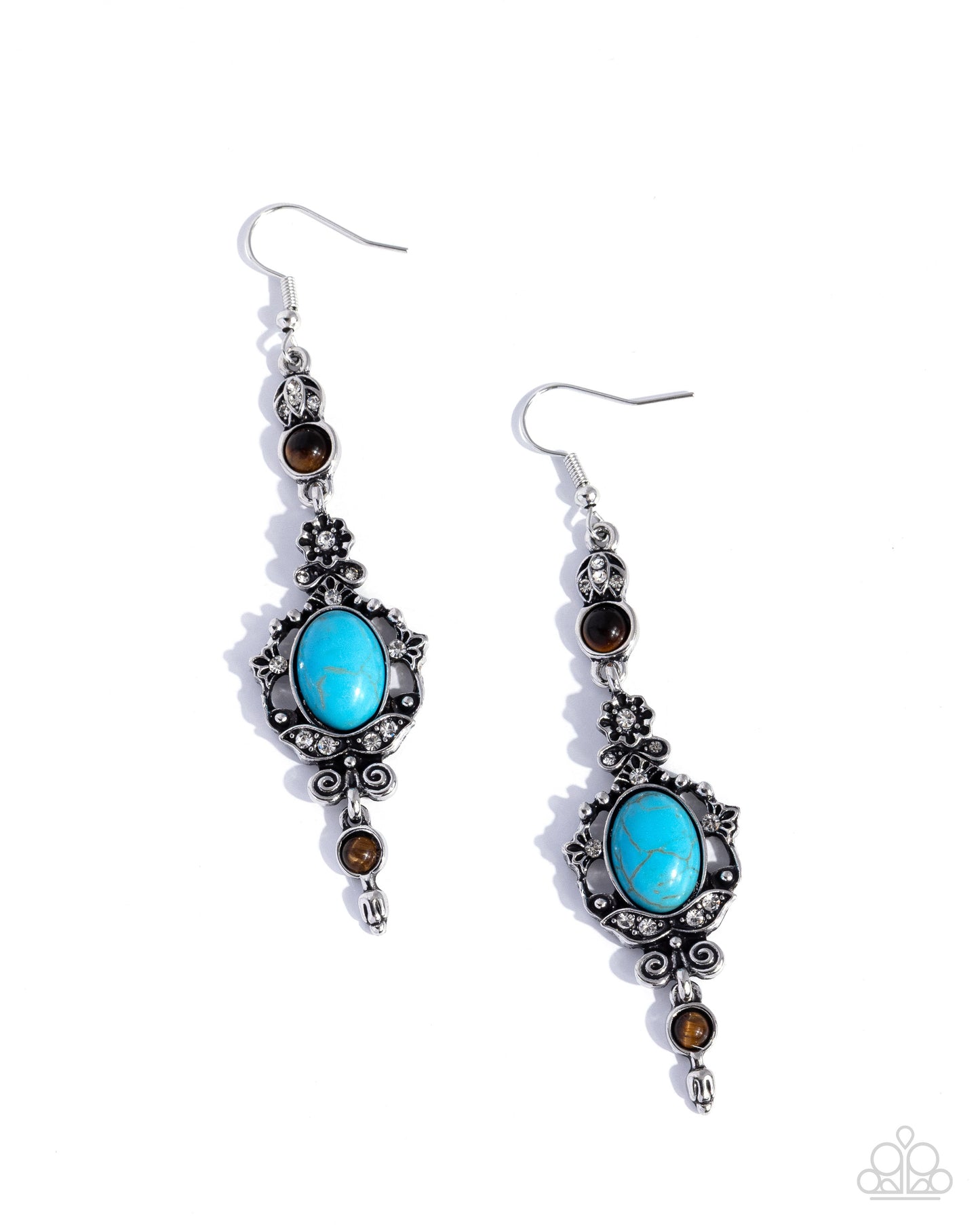 Paparazzi Savvy Sway - Blue Marbled Turquoise & Tiger's Eye Stone Silver Earring