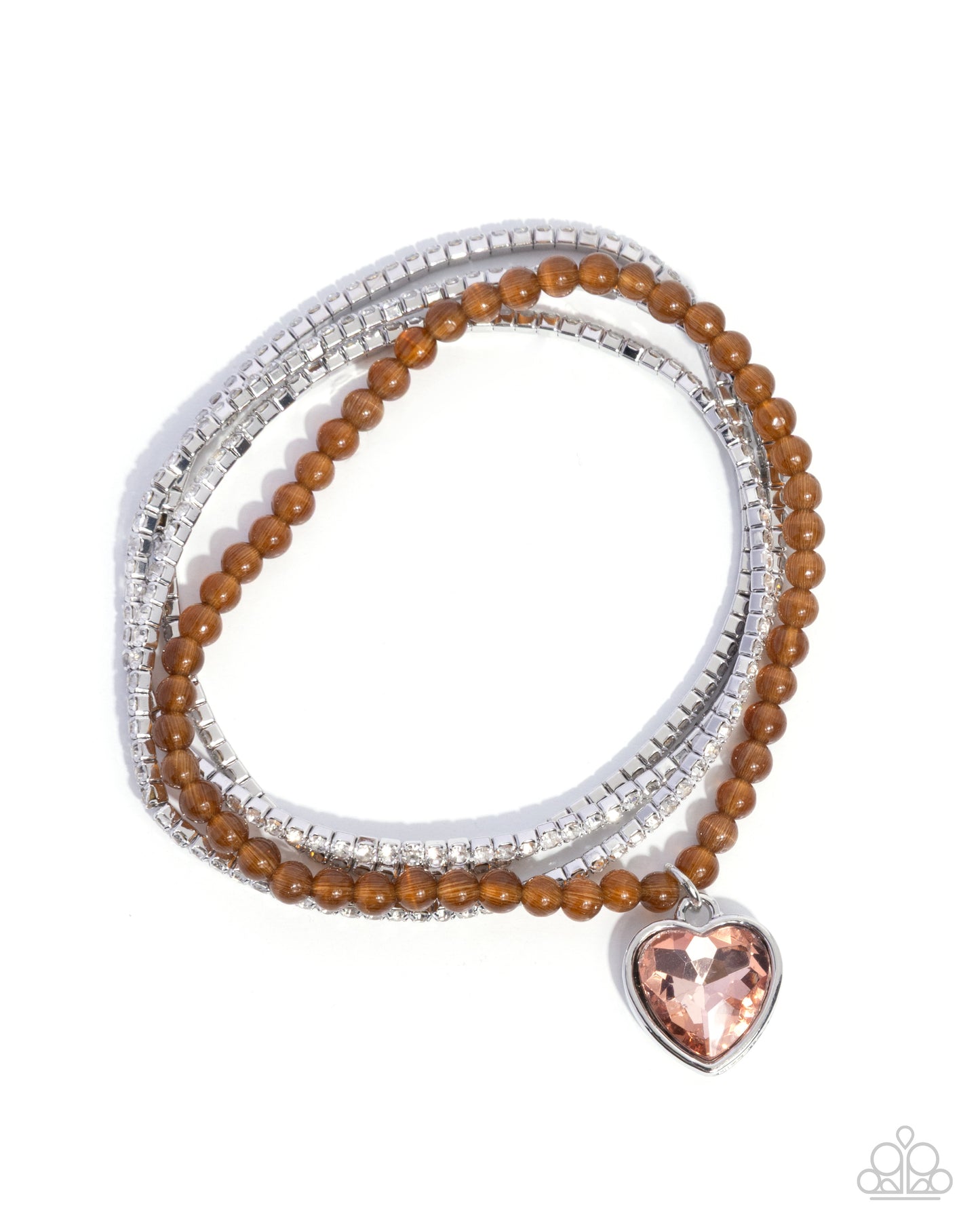 Paparazzi Mass Matchmaking - Brown Cat's Eye Stone Bead, Peach Heart Gem Stretch Set Of 4 Bracelets