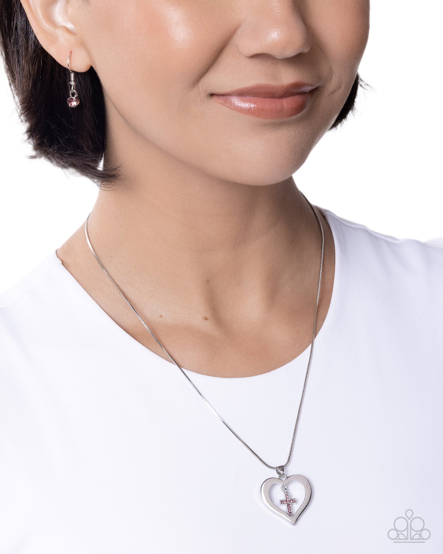 Paparazzi Heavenly Honor - Purple - Light Amethyst Rhinestone Cross & Silver Heart Necklace N2993