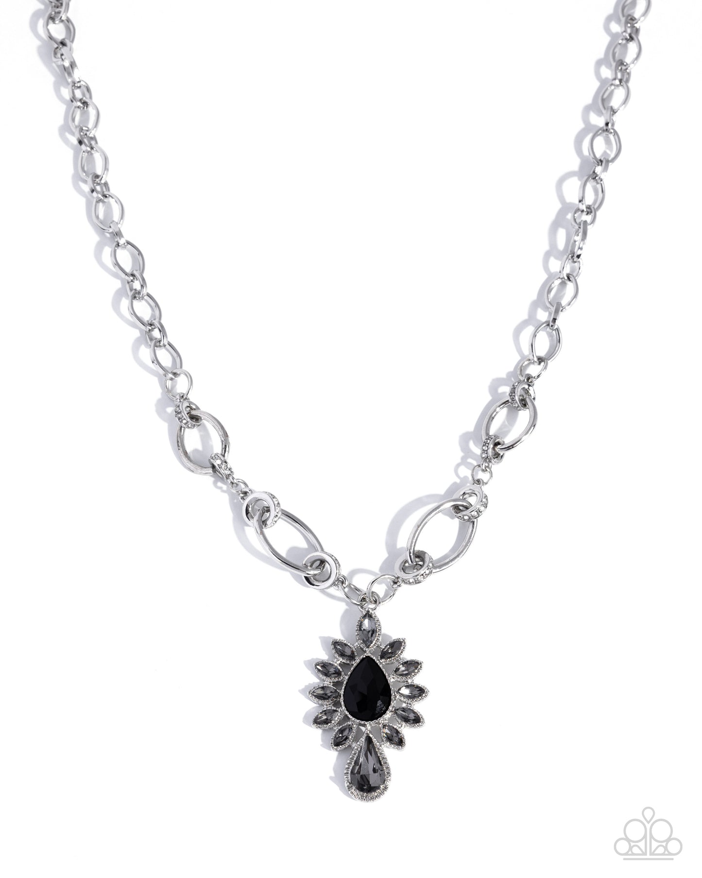 Paparazzi Standout Strut - Black Glassy Smoky Gem Silver Necklace N4040