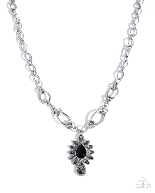 Paparazzi Standout Strut - Black Glassy Smoky Gem Silver Necklace N4040