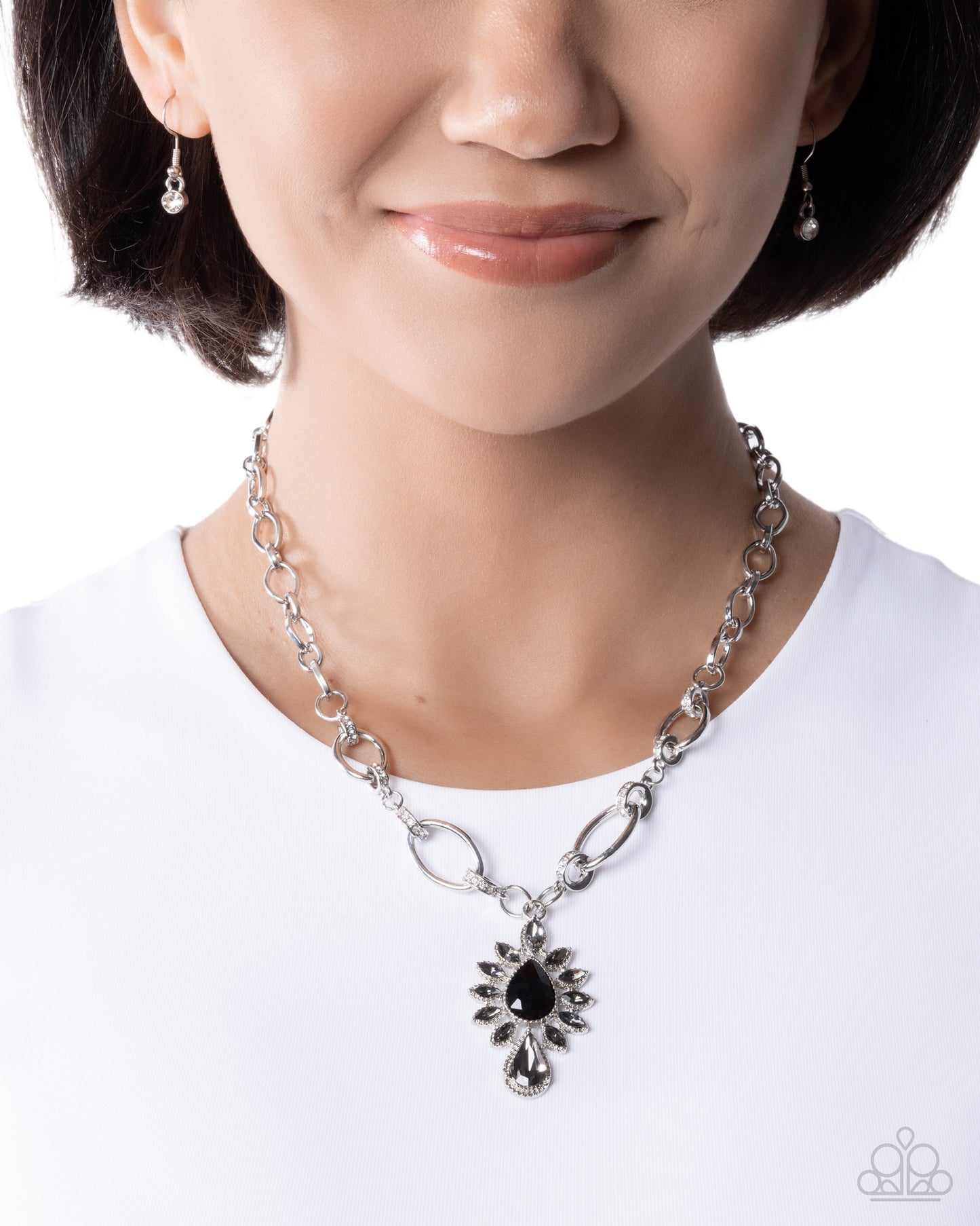 Paparazzi Standout Strut - Black Glassy Smoky Gem Silver Necklace N4040