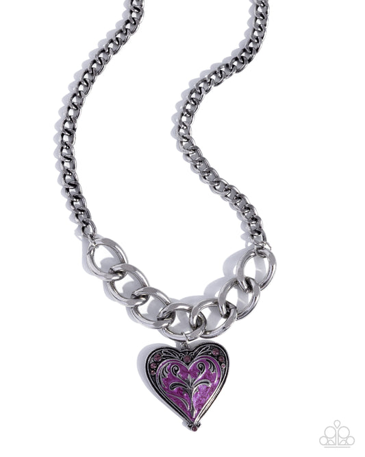 Paparazzi Smitten Scope - Purple Antiqued Silver Heart Necklace N4063