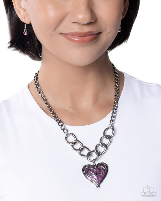 Paparazzi Smitten Scope - Purple Antiqued Silver Heart Necklace N4063