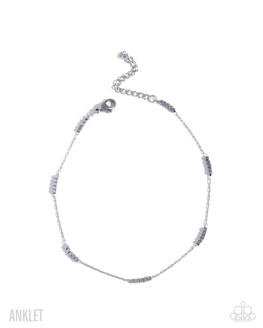 Paparazzi Tiered Tribute - Silver Paperclip Chain Silver Beaded Stainless Steel Anklet B2652